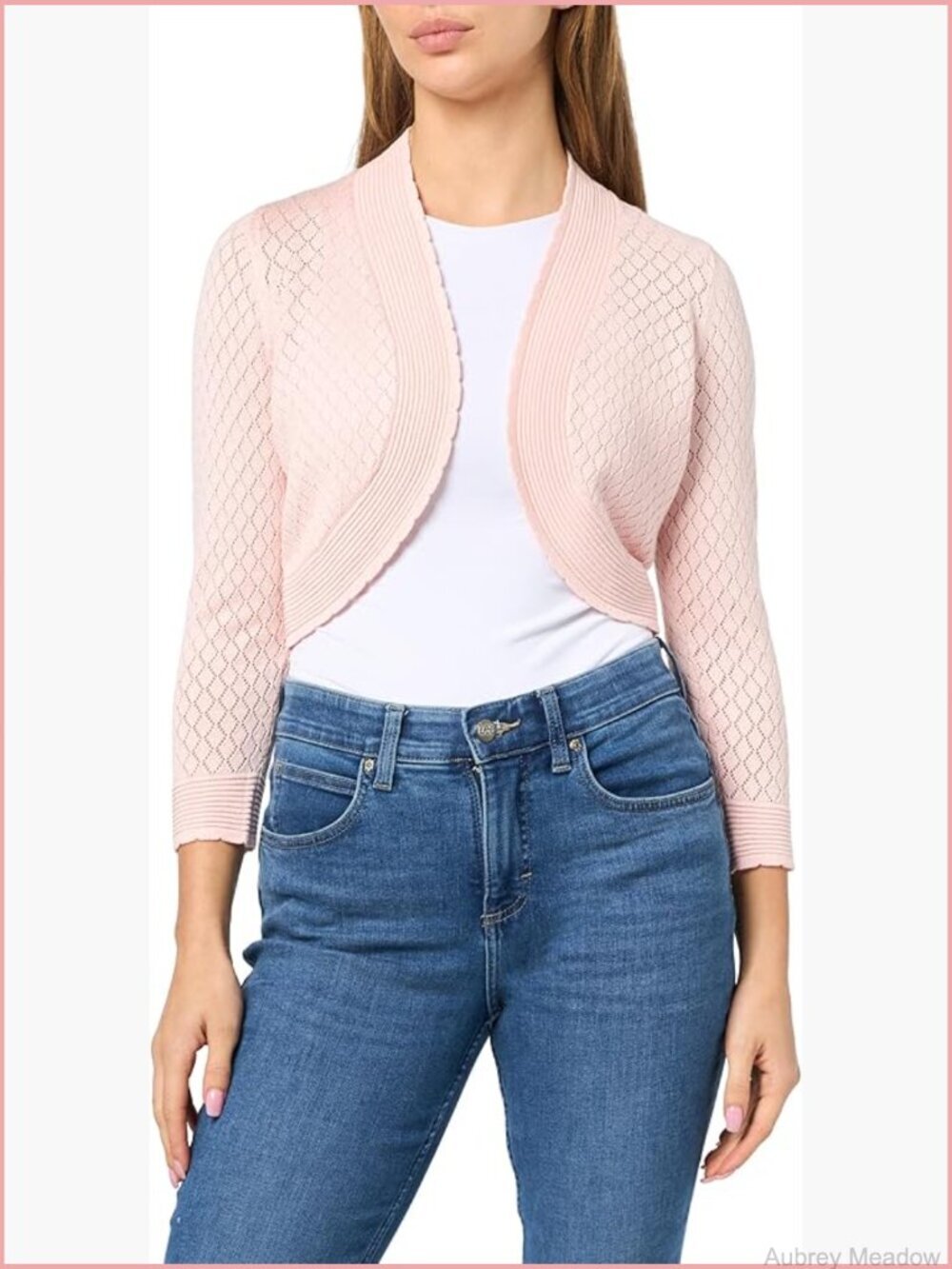 Cropped Bolero Cardigan 3/4 Sleeve Textured Knit Open Front